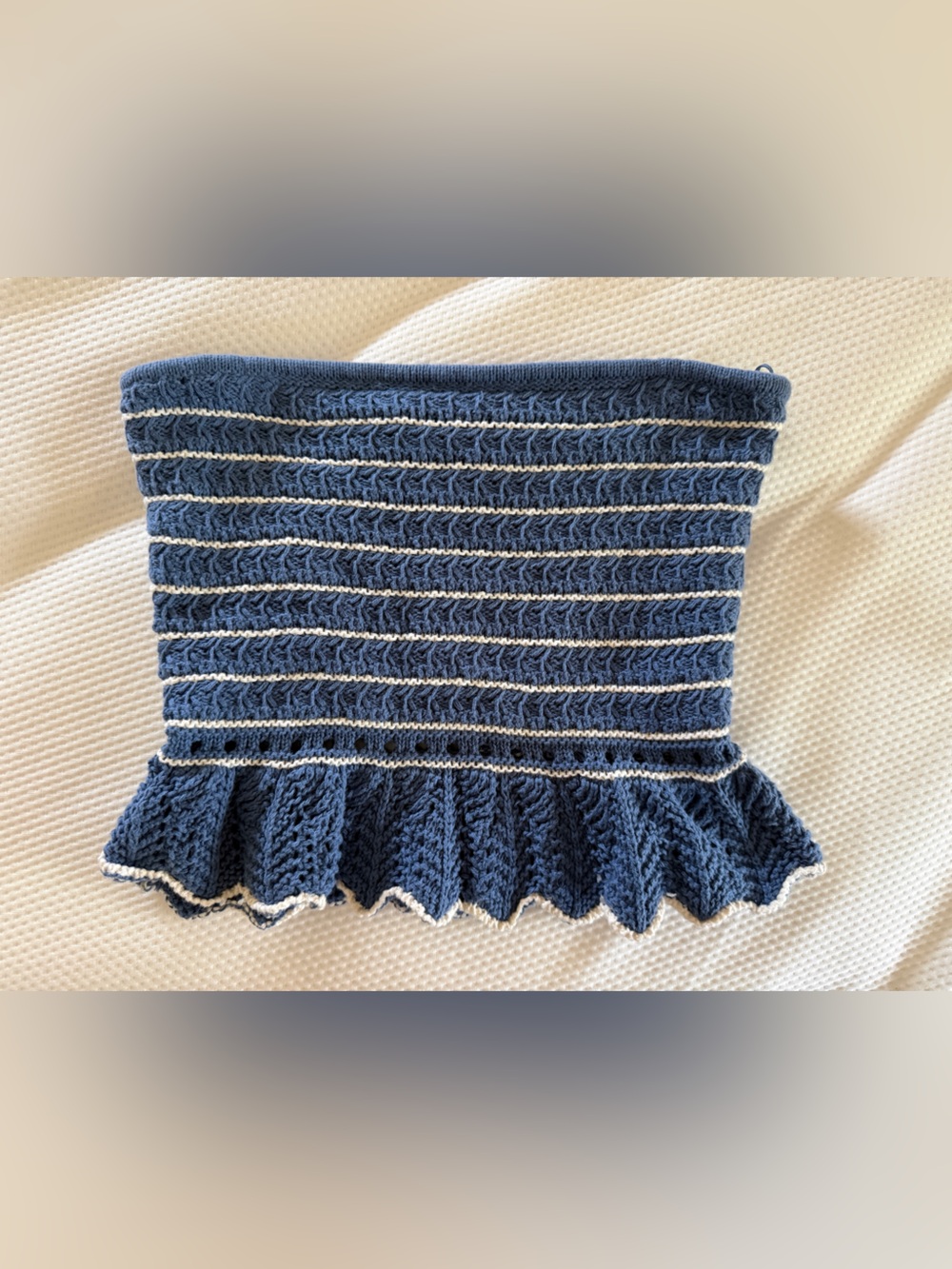 American Eagle Outfitters Navy and White Striped Knit Crop Tube Top